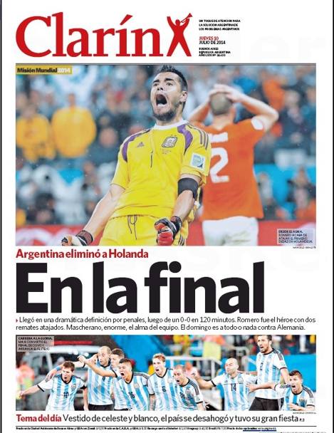 Carrellata di prime pagine sulla finale conquistata dall&#39;Argentina: partiamo dal Clarin